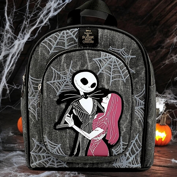 The Nightmare Before Christmas Jack & Sally Mini Black & Gray Backpack Bag - Picture 1 of 12